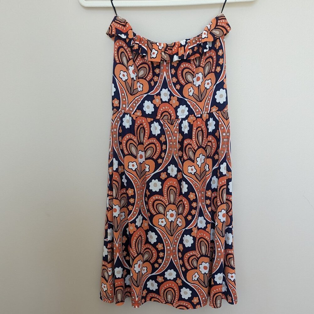 Judith March strapless mini dress coral navy white Large EUC
